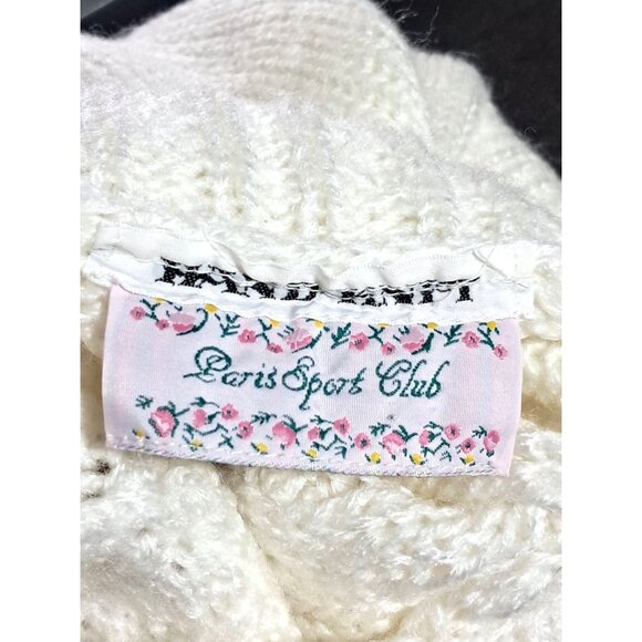 Vintage Paris Sport Club White Cable Knit Sweater With Floral Embroidery & Mock - Picture 2 of 8